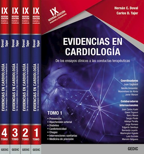 Evidencias en Cardiología Ed.9º (4 volúmenes) 9 Edición /Autores: Doval, Hernán C. Tajer, Carlos,